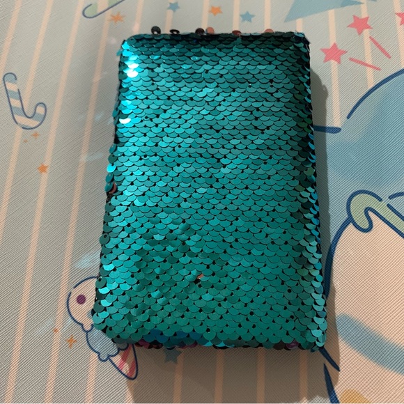 Turquoise Mermaid Reversible Flip Sequin Mini Notebook Journal - Picture 1 of 16